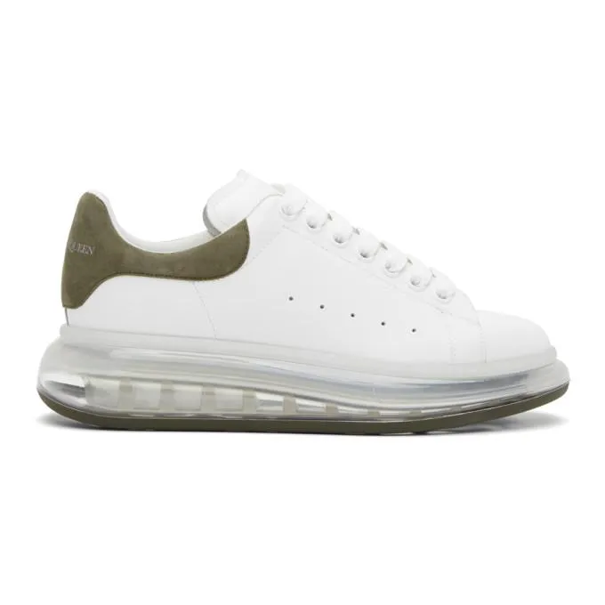 Alexander McQueen White and Khaki Clear Sole Oversized Sneakers