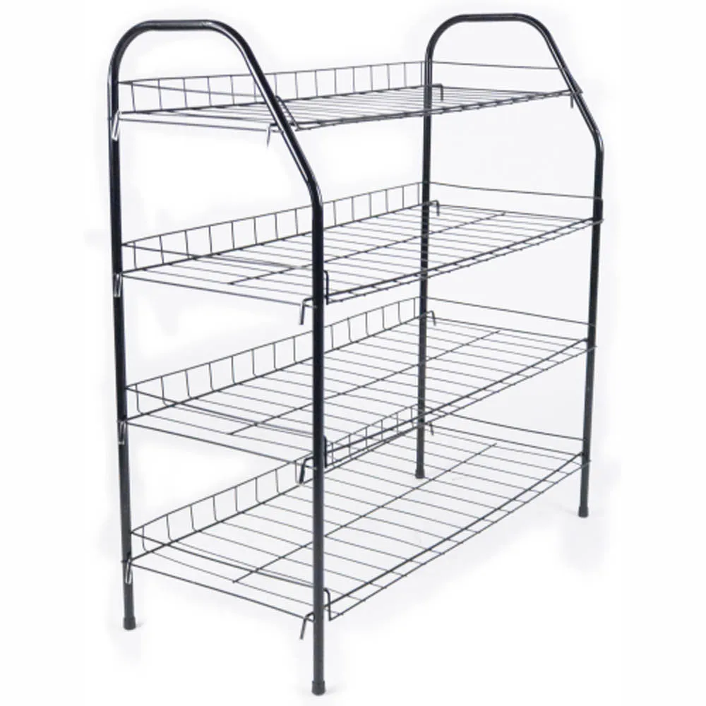 ATHome Entryway 4 Tier Shoe Shelf Storage Organizer - Super Space Saving Stackable Metal Shoe Rack Tower For Closet, Cabinet, & Entryway, Black