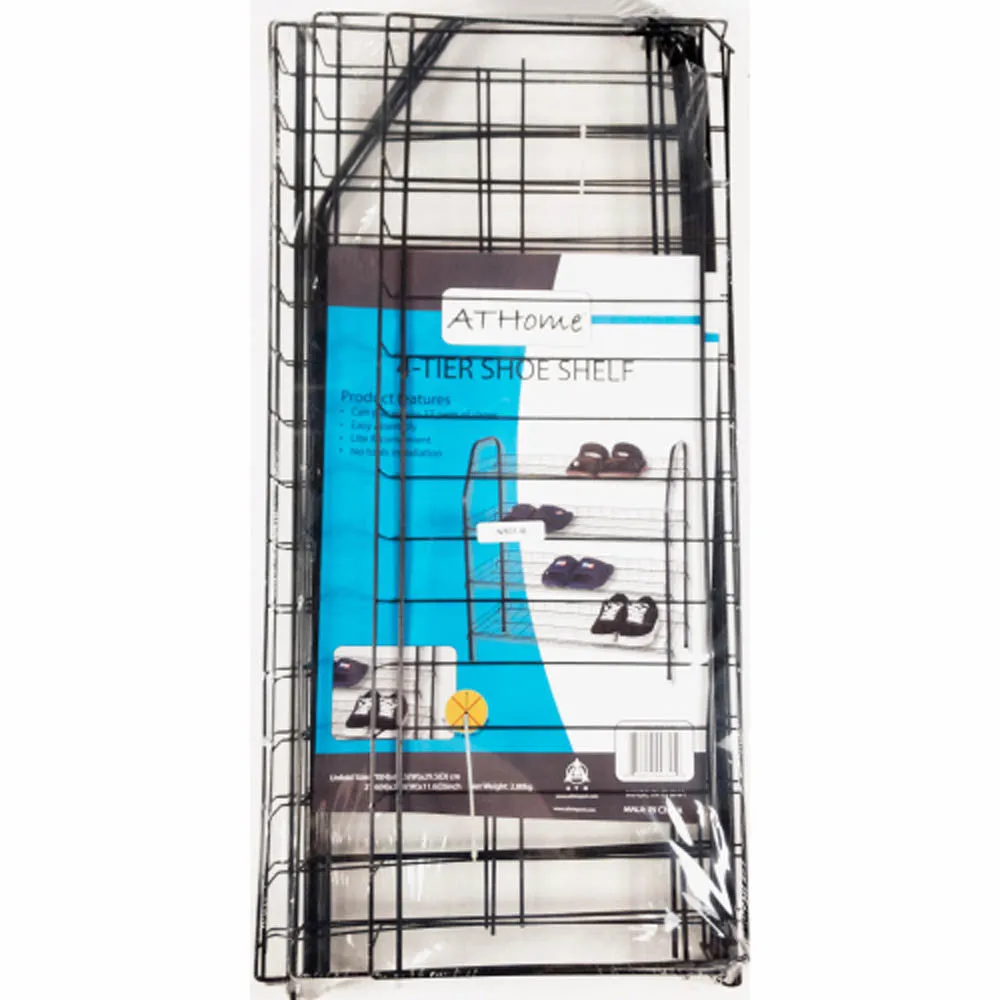 ATHome Entryway 4 Tier Shoe Shelf Storage Organizer - Super Space Saving Stackable Metal Shoe Rack Tower For Closet, Cabinet, & Entryway, Black