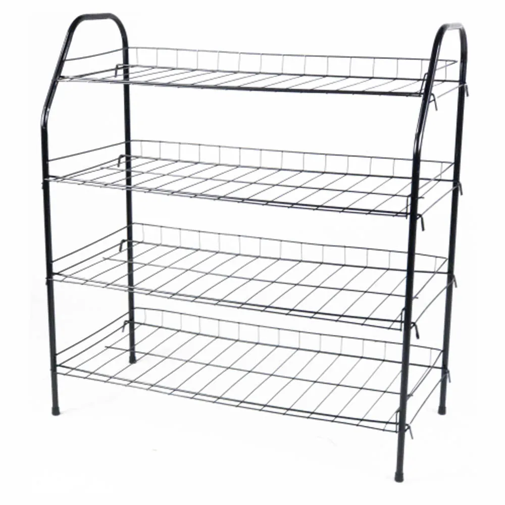ATHome Entryway 4 Tier Shoe Shelf Storage Organizer - Super Space Saving Stackable Metal Shoe Rack Tower For Closet, Cabinet, & Entryway, Black