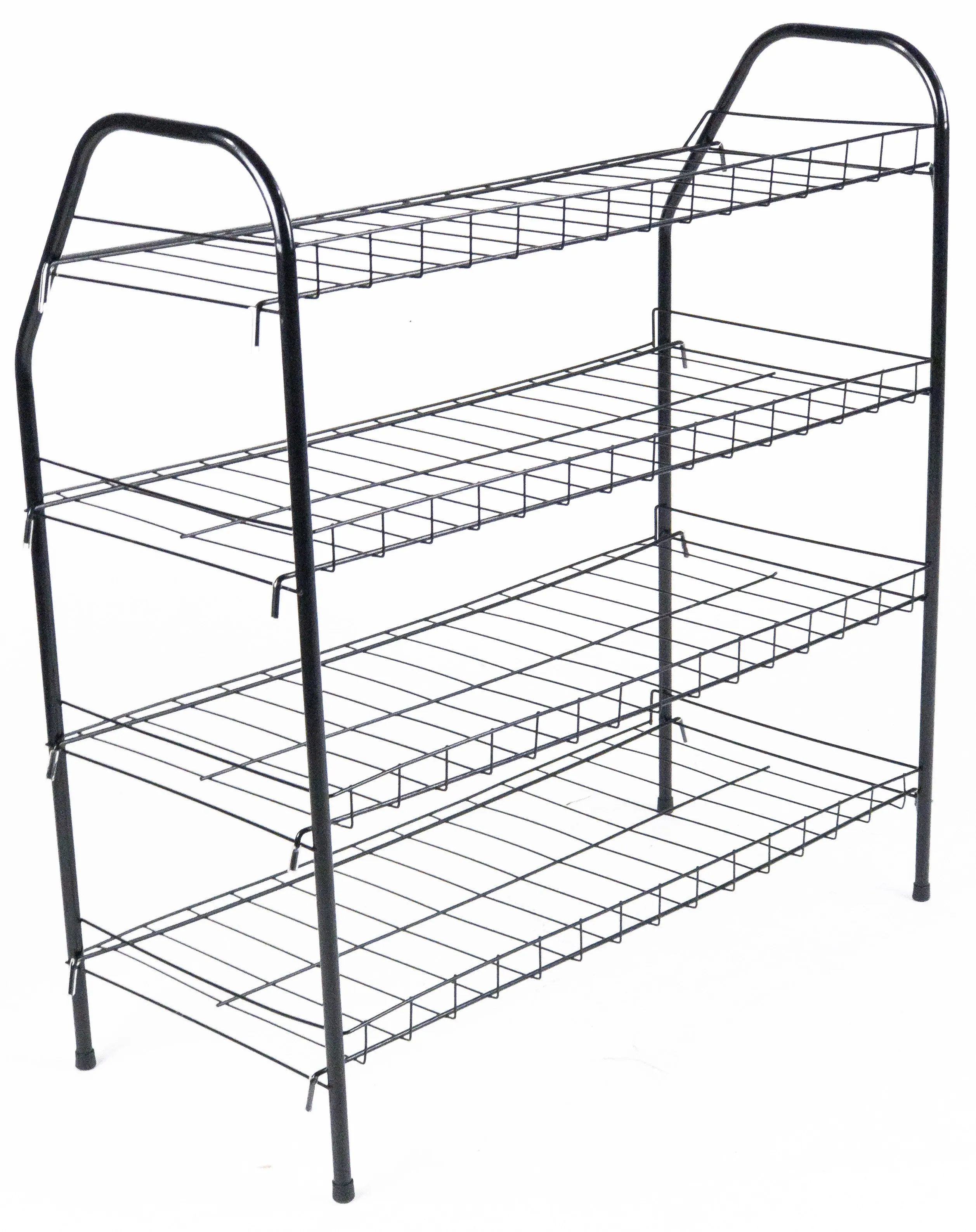 ATHome Entryway 4 Tier Shoe Shelf Storage Organizer - Super Space Saving Stackable Metal Shoe Rack Tower For Closet, Cabinet, & Entryway, Black