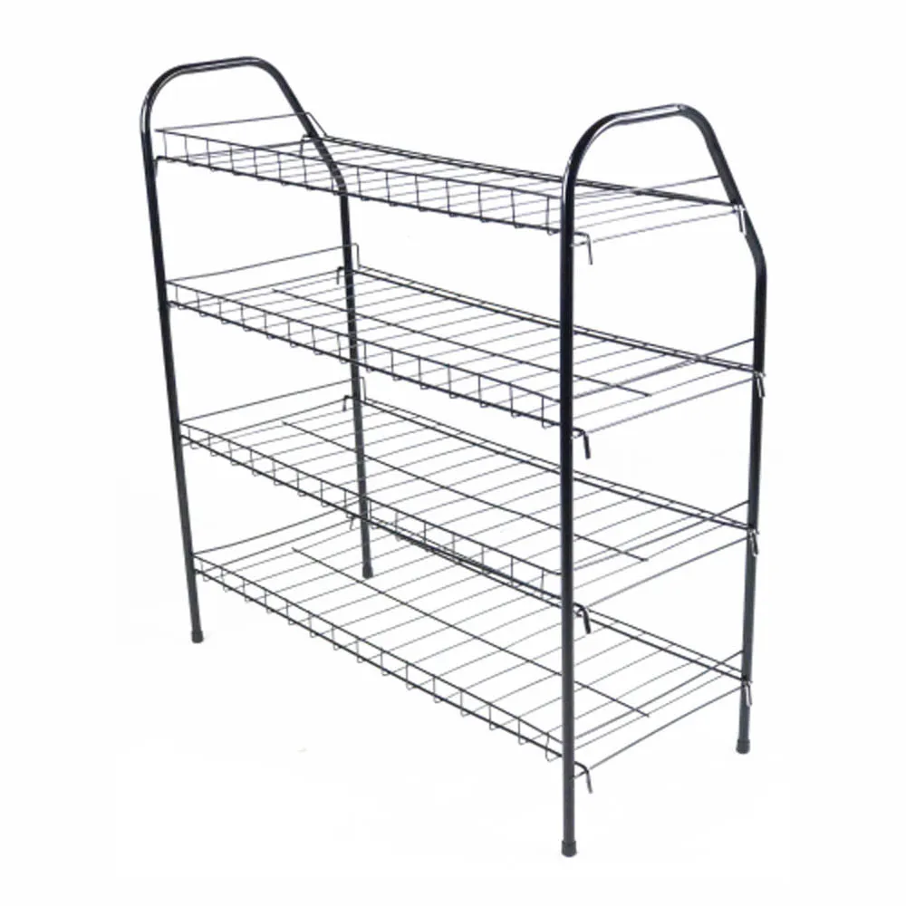 ATHome Entryway 4 Tier Shoe Shelf Storage Organizer - Super Space Saving Stackable Metal Shoe Rack Tower For Closet, Cabinet, & Entryway, Black