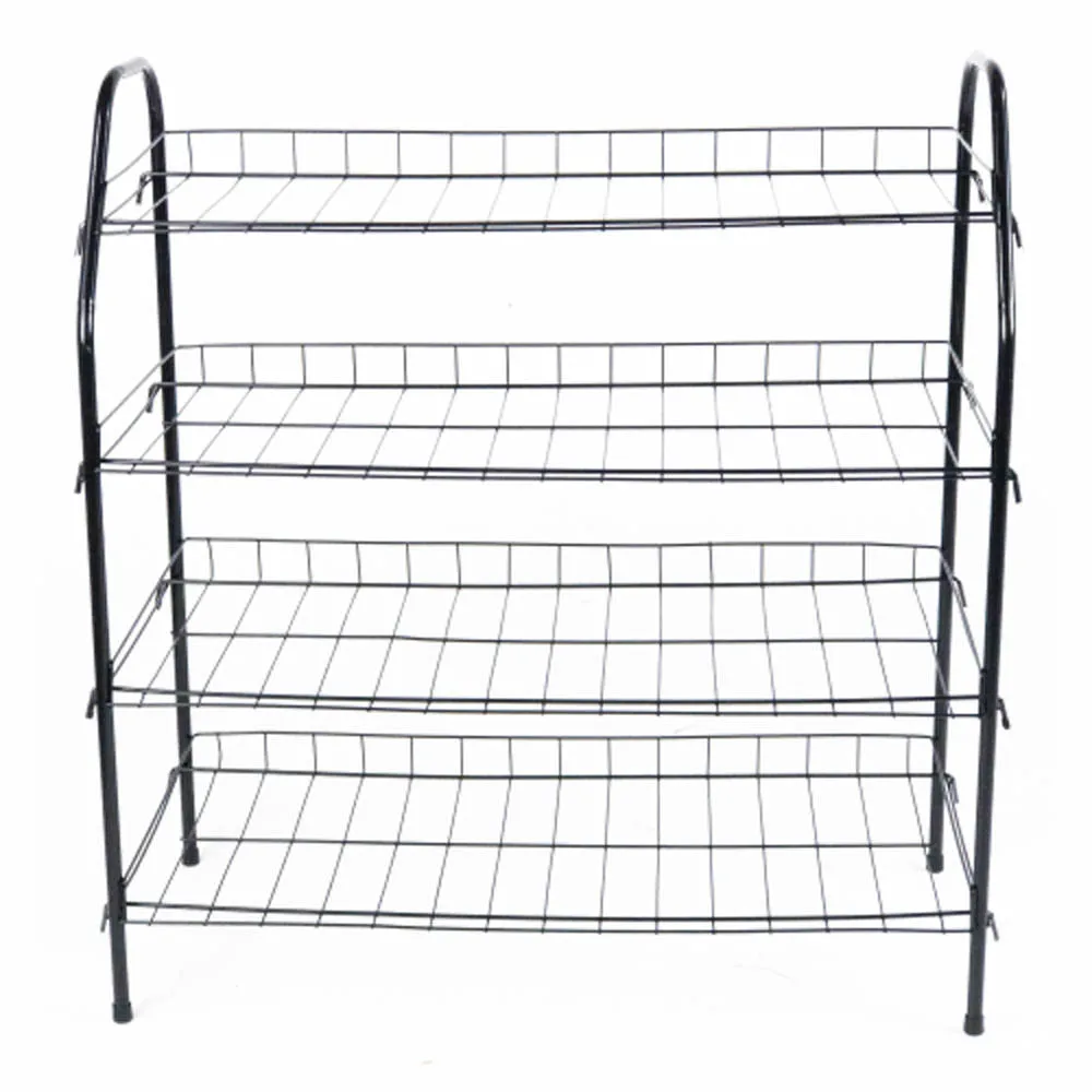 ATHome Entryway 4 Tier Shoe Shelf Storage Organizer - Super Space Saving Stackable Metal Shoe Rack Tower For Closet, Cabinet, & Entryway, Black