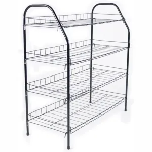 ATHome Entryway 4 Tier Shoe Shelf Storage Organizer - Super Space Saving Stackable Metal Shoe Rack Tower For Closet, Cabinet, & Entryway, Black