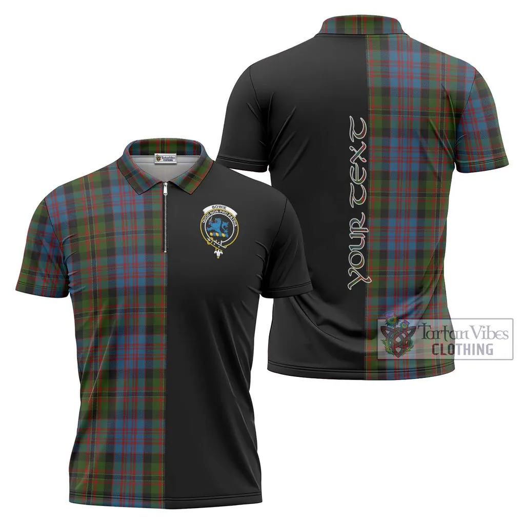 Bowie Tartan Zipper Polo Shirt with Family Crest and Half Of Me Style