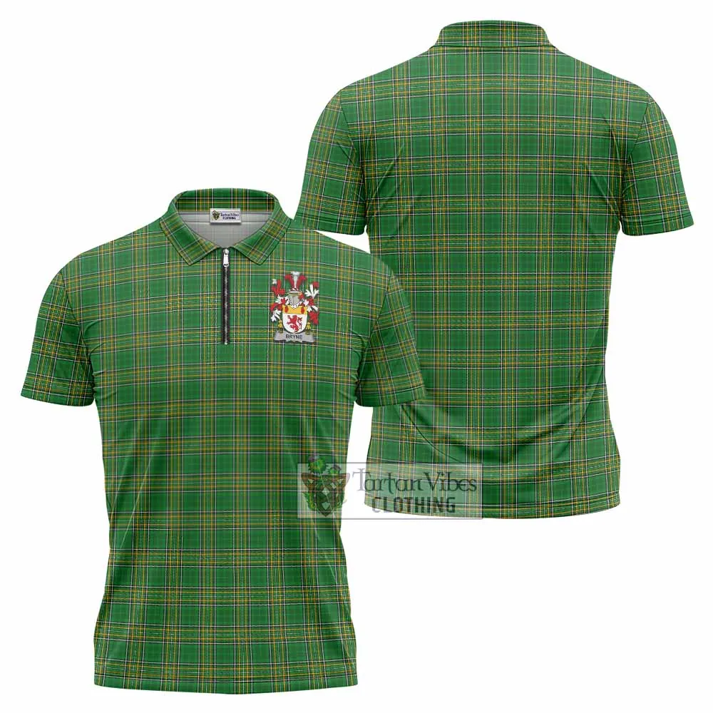 Bryne Irish Clan Tartan Zipper Polo Shirt with Coat of Arms