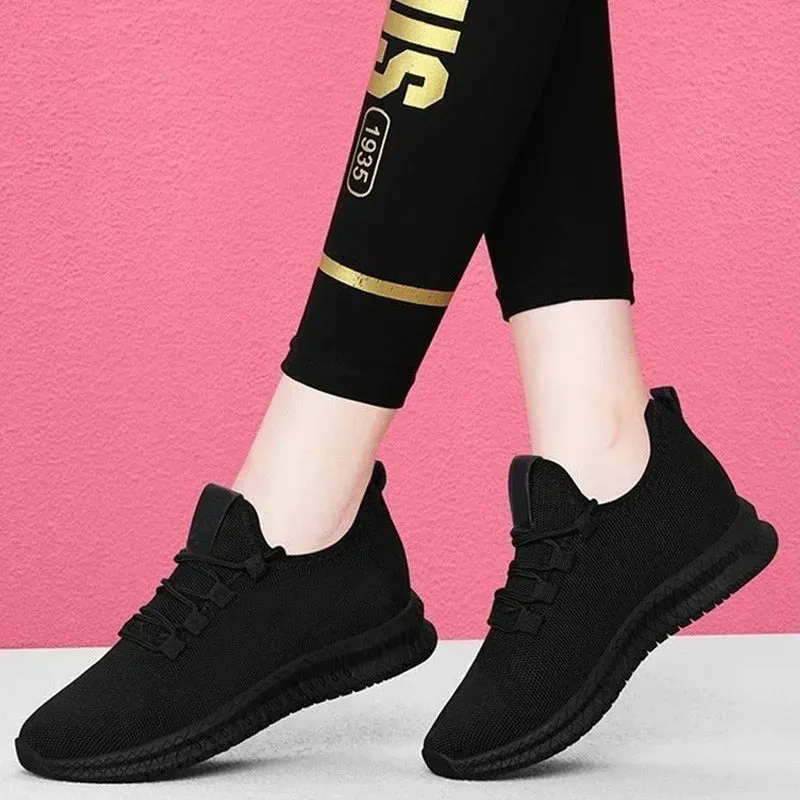 Delilah - Breathable Black Platform Sneakers for Women