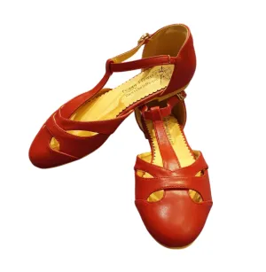 Edith Closed Toe Flat T Bar Shoes In Burgundy Red Only in 36(3) & 40 (6.5) Left