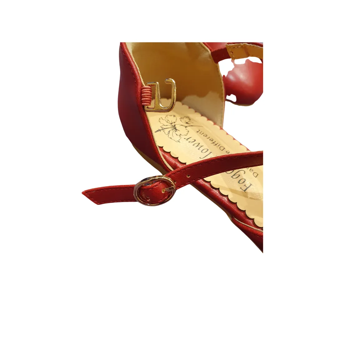 Edith Closed Toe Flat T Bar Shoes In Burgundy Red Only in 36(3) & 40 (6.5) Left