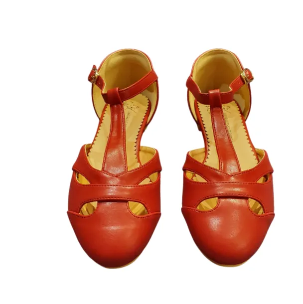 Edith Closed Toe Flat T Bar Shoes In Burgundy Red Only in 36(3) & 40 (6.5) Left
