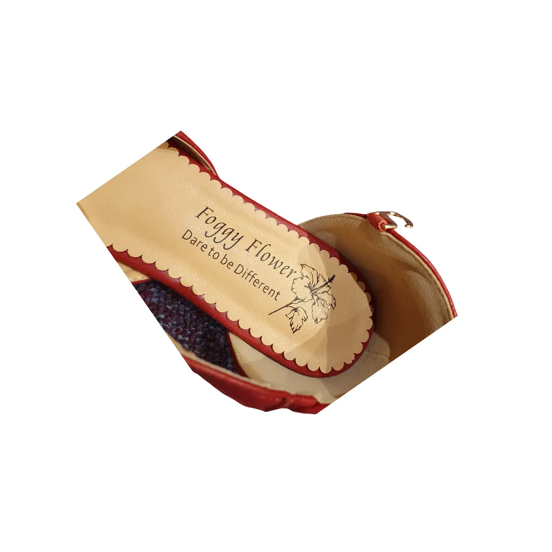 Edith Closed Toe Flat T Bar Shoes In Burgundy Red Only in 36(3) & 40 (6.5) Left