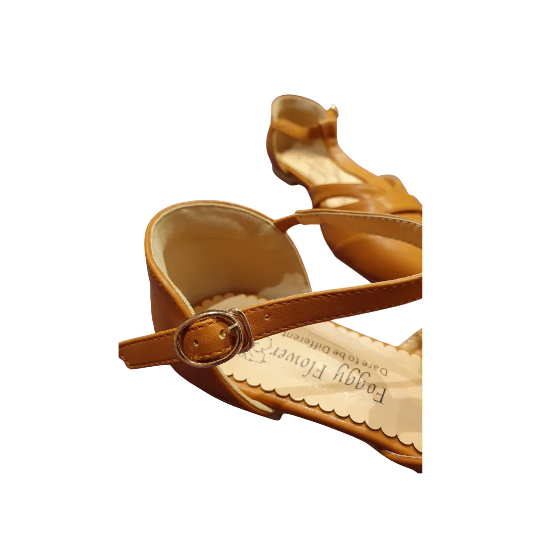 Edith Closed Toe Flat T Bar Shoes In Tan Brown Only  36(3) 39(6) & 40(6.5) Left