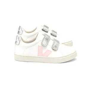 Esplar Small Velcro Leather Trainers in Extra White / Petale Silver by Veja
