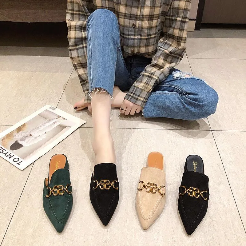 Finn Chain Pointed Toe Mule Shoes Closed-Toe Slippers Spring/Summer Pointed-Toe Mules Shoes