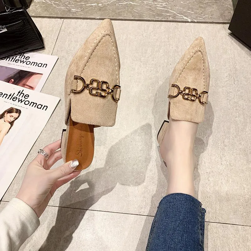 Finn Chain Pointed Toe Mule Shoes Closed-Toe Slippers Spring/Summer Pointed-Toe Mules Shoes