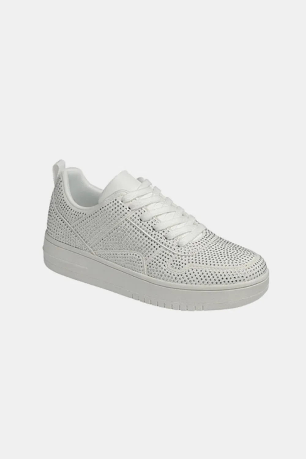 Forever Link Rhinestone Bedazzled White Low Top Platform Flat Sneakers