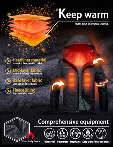 GEMYSE Men's Mountain Waterproof Ski Snow Jacket Winter Windproof Rain Jacket (Black,Large)