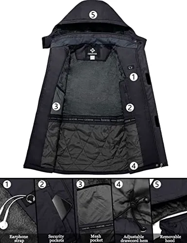 GEMYSE Men's Mountain Waterproof Ski Snow Jacket Winter Windproof Rain Jacket (Black,Large)