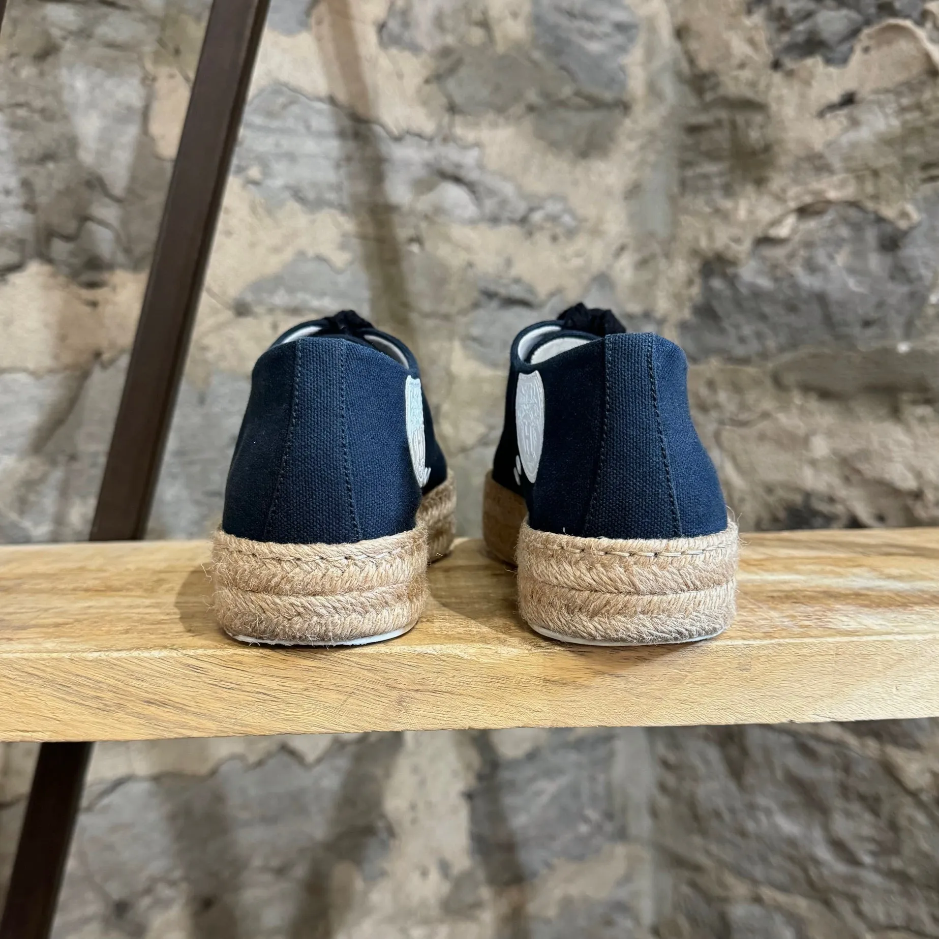Hermès Navy Blue Canvas Rosa Espadrille Raffia Platform Sneakers