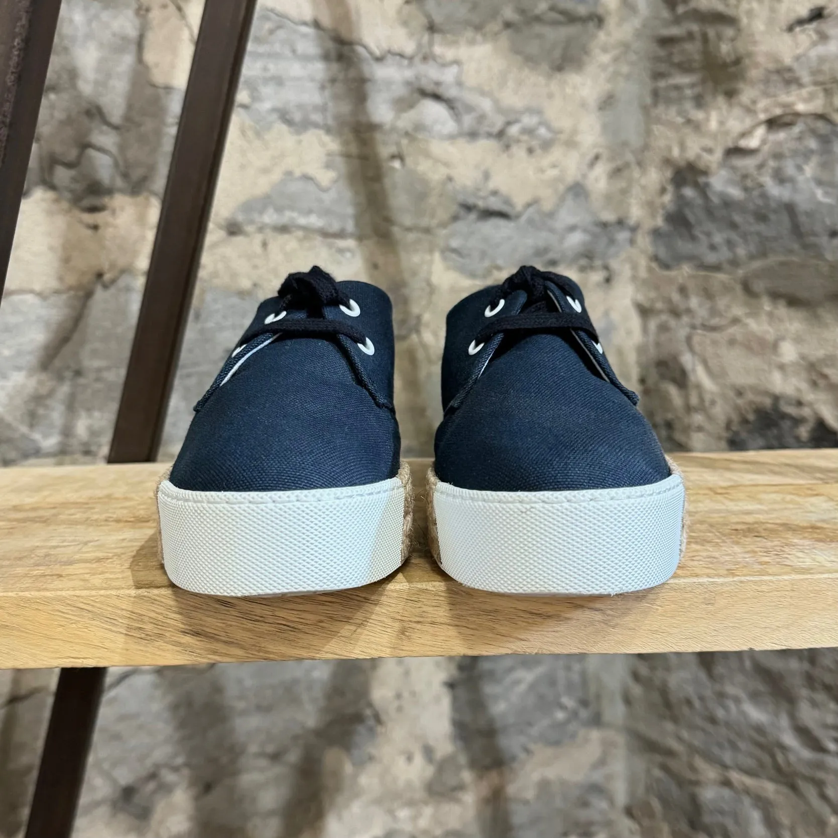 Hermès Navy Blue Canvas Rosa Espadrille Raffia Platform Sneakers
