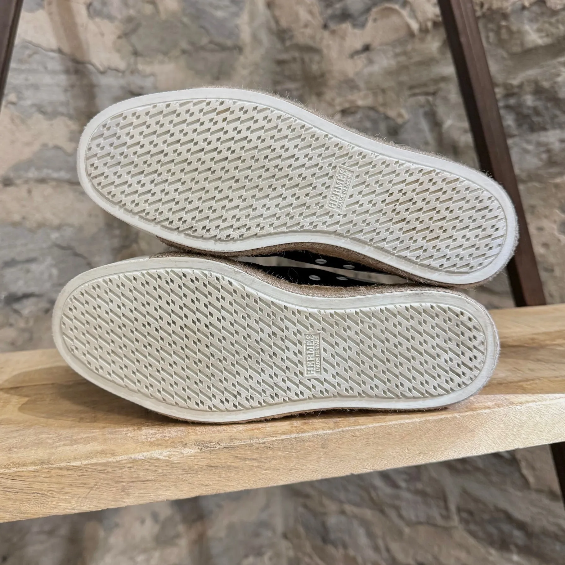Hermès Navy Blue Canvas Rosa Espadrille Raffia Platform Sneakers