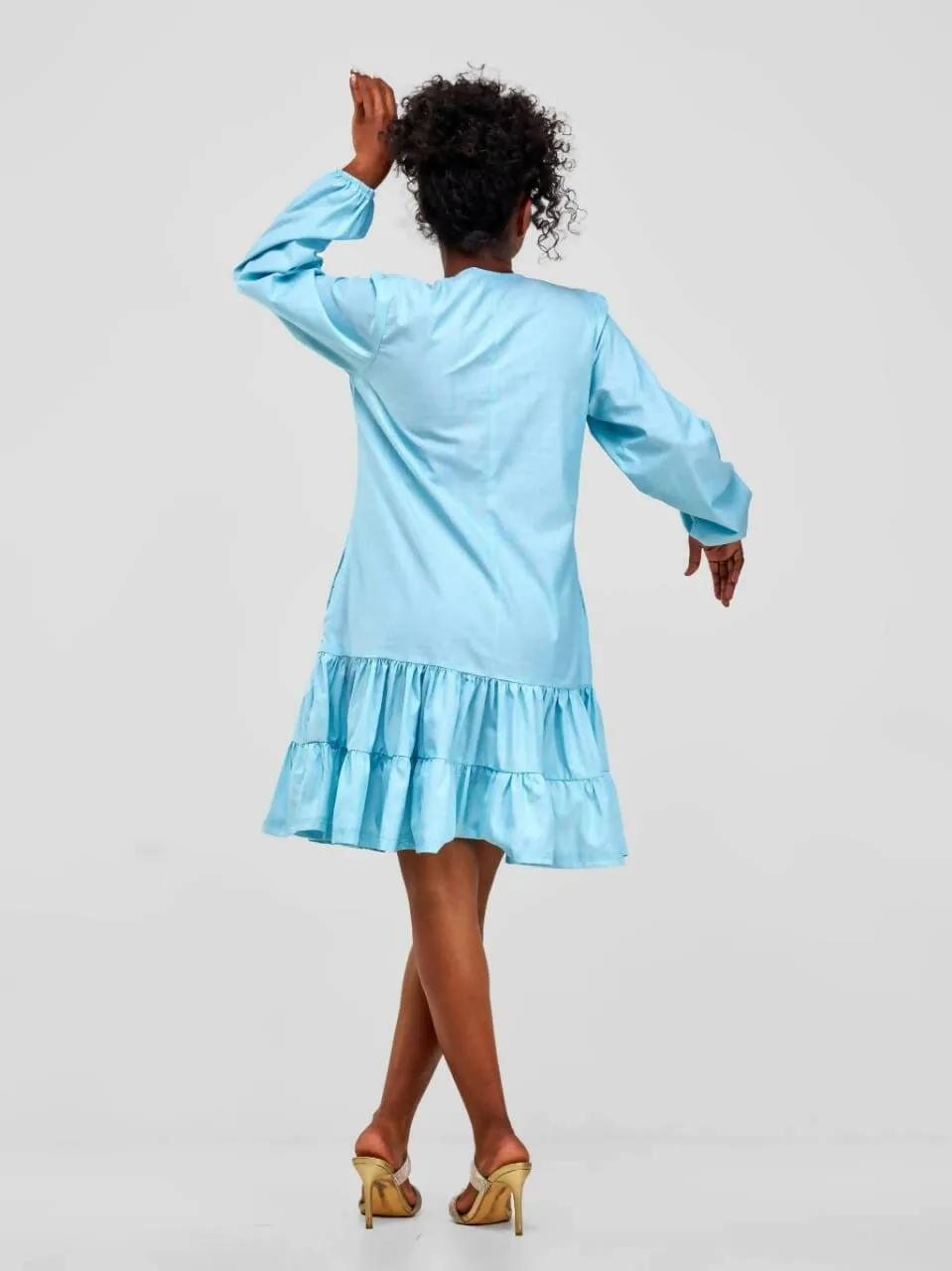 Jolly Fancy Puffed Sleeve Shift Dress - Sky Blue