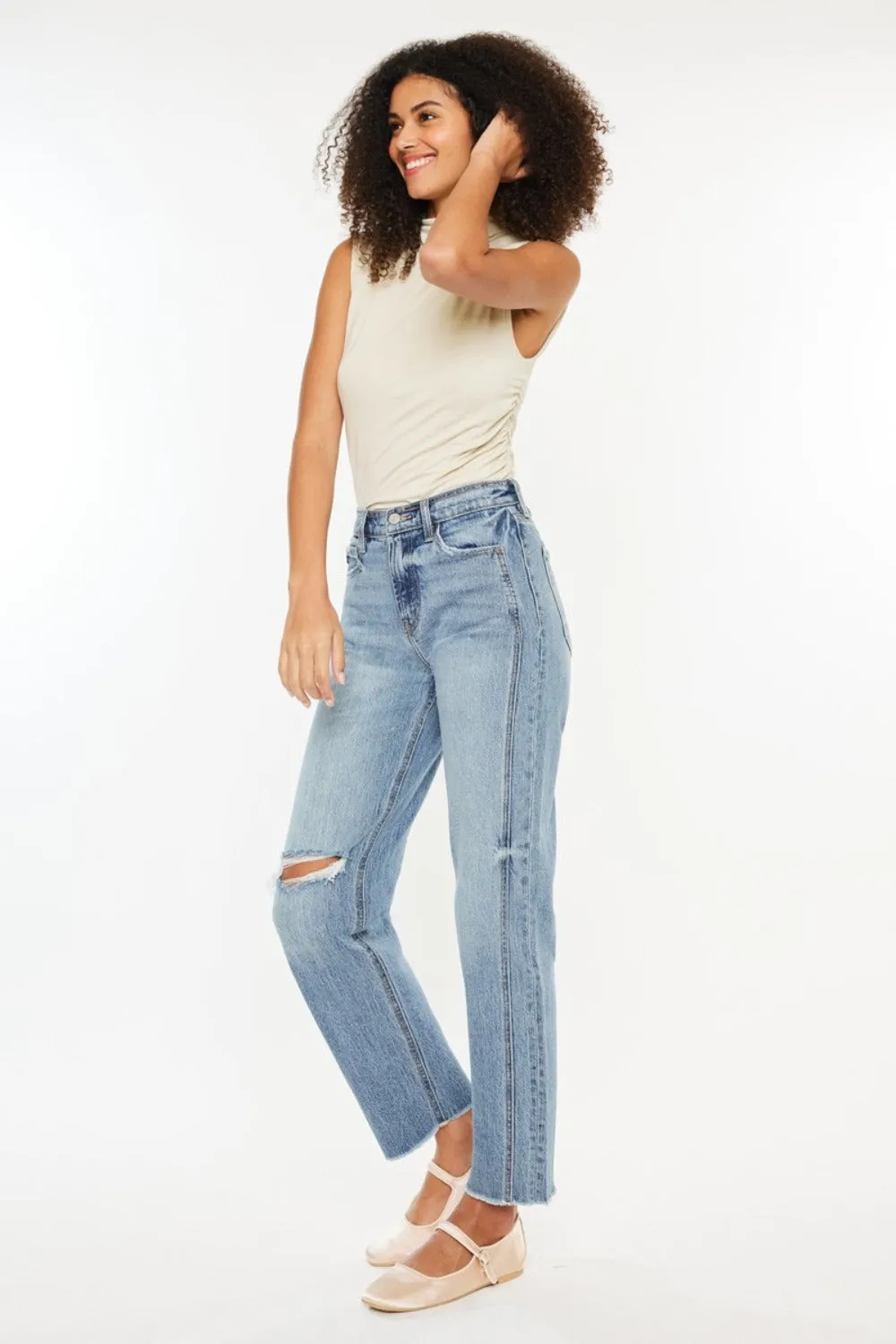 Leighton Kancan Ultra High Rise Distressed Straight Jeans