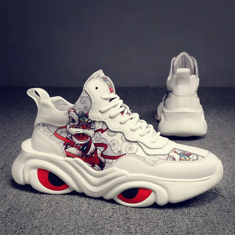 Lion Dancing Element Men's Chinese Style Platform Sneakers