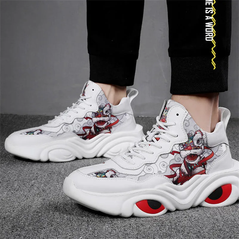 Lion Dancing Element Men's Chinese Style Platform Sneakers
