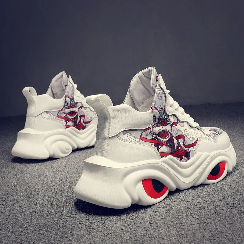 Lion Dancing Element Men's Chinese Style Platform Sneakers