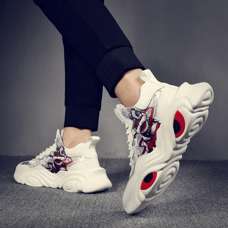 Lion Dancing Element Men's Chinese Style Platform Sneakers