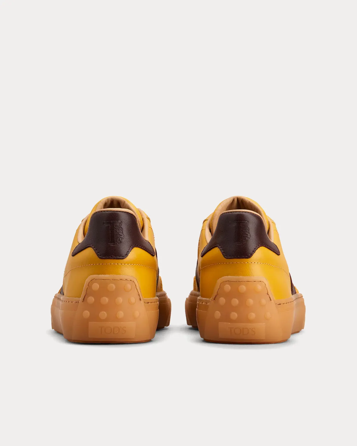 Logo Stamped Smooth Leather & Suede Yellow / Brown Low Top Sneakers