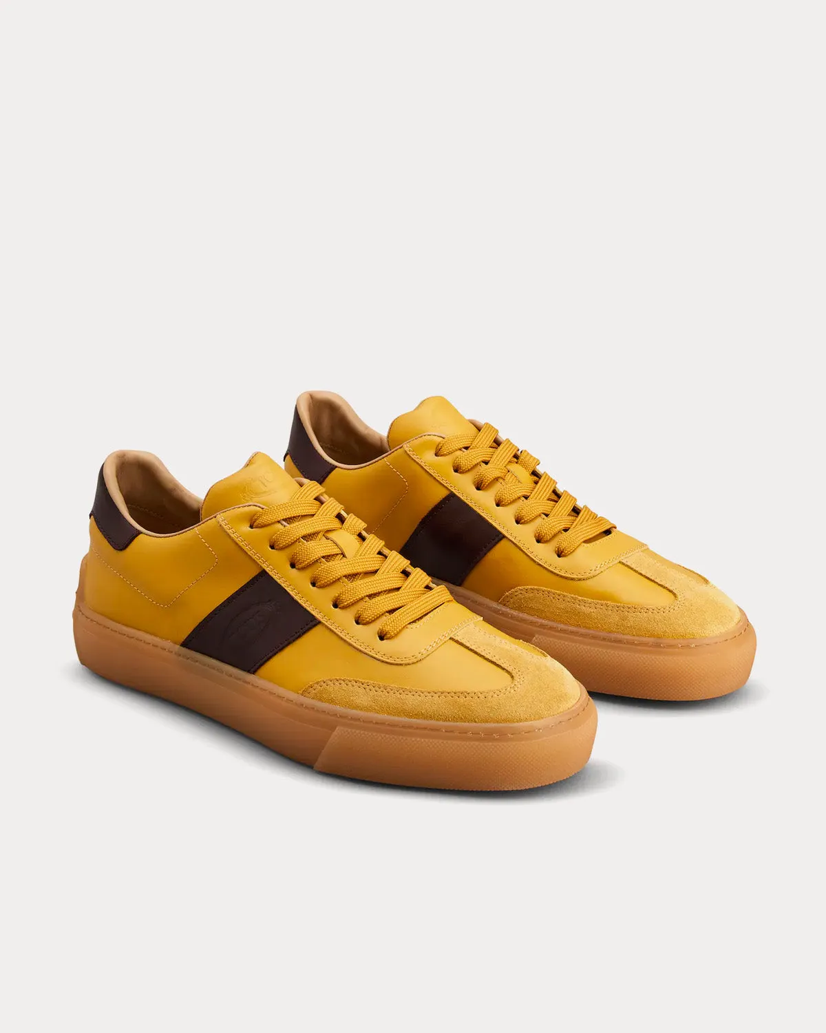 Logo Stamped Smooth Leather & Suede Yellow / Brown Low Top Sneakers