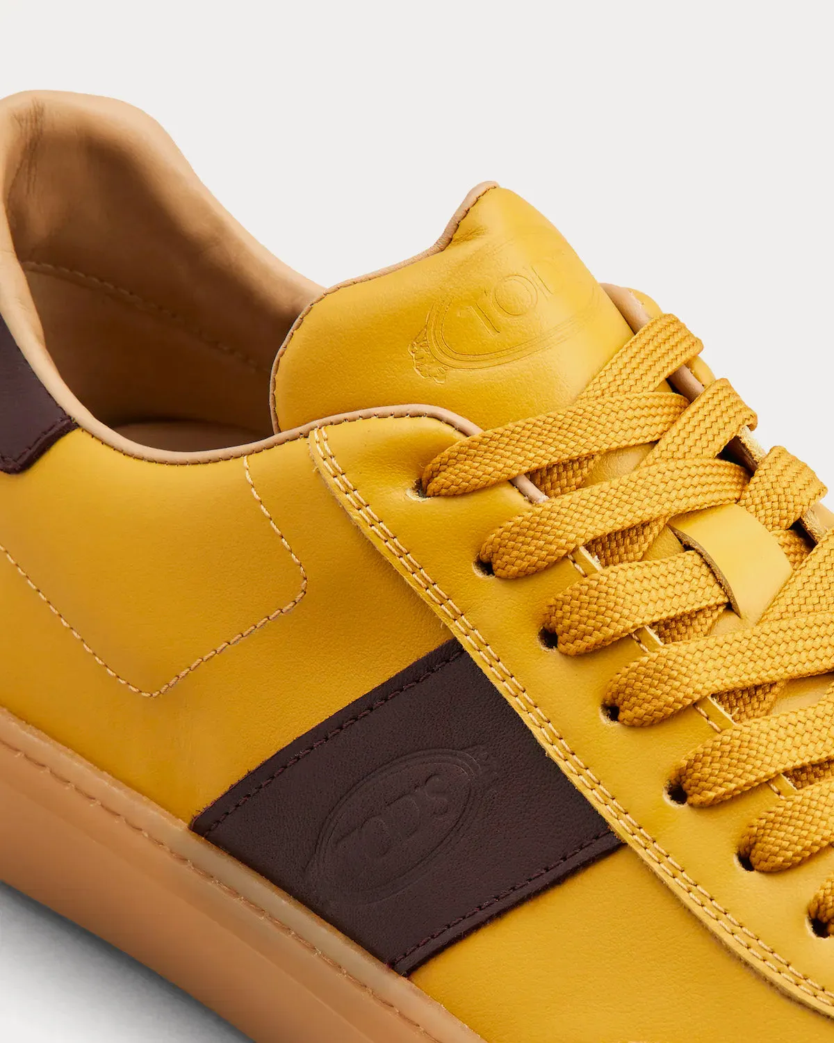 Logo Stamped Smooth Leather & Suede Yellow / Brown Low Top Sneakers