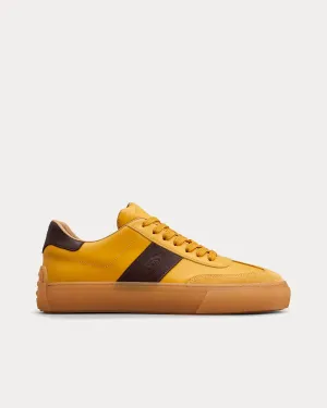 Logo Stamped Smooth Leather & Suede Yellow / Brown Low Top Sneakers