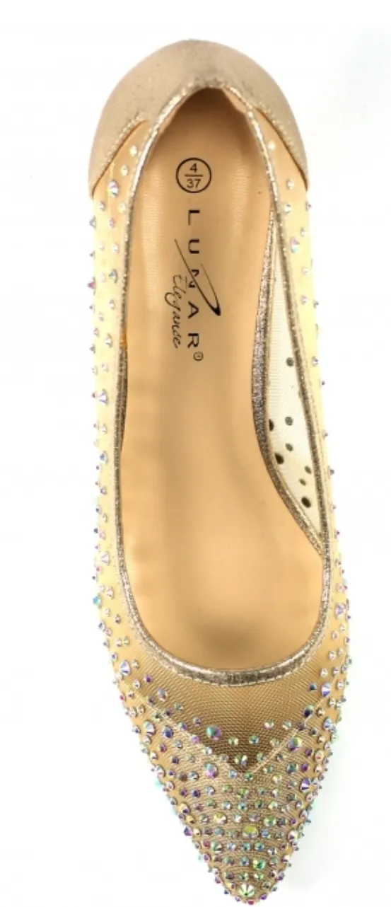 Lunar FLR559 Alisha Gold low Heeled Court Shoes