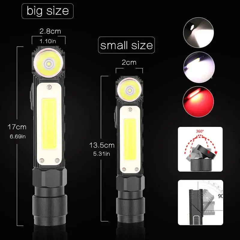 Magnetic LED Flashlight Ultra Bright Waterproof COB Light USB Rechargeable Torch Tail  Magnet Work Light 90 Degrees Rotation