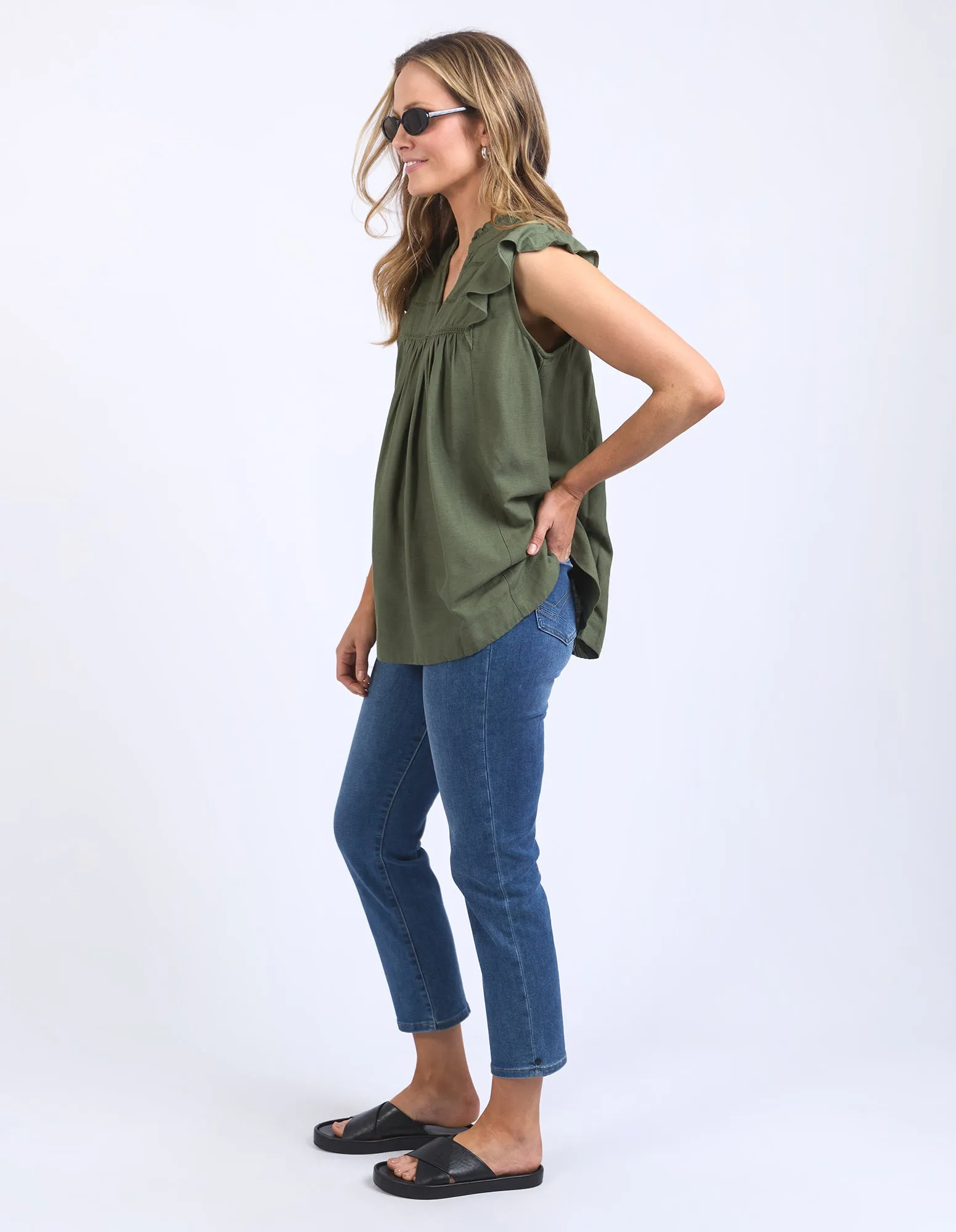 Market Lace Trim Blouse - Clover