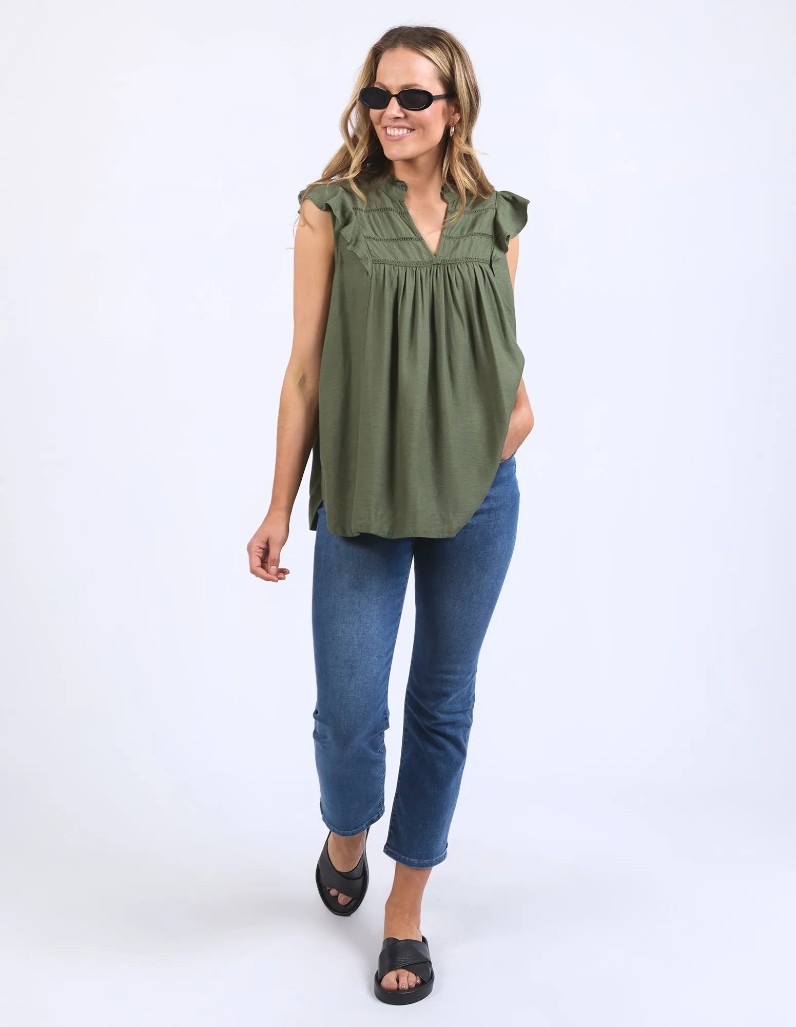 Market Lace Trim Blouse - Clover
