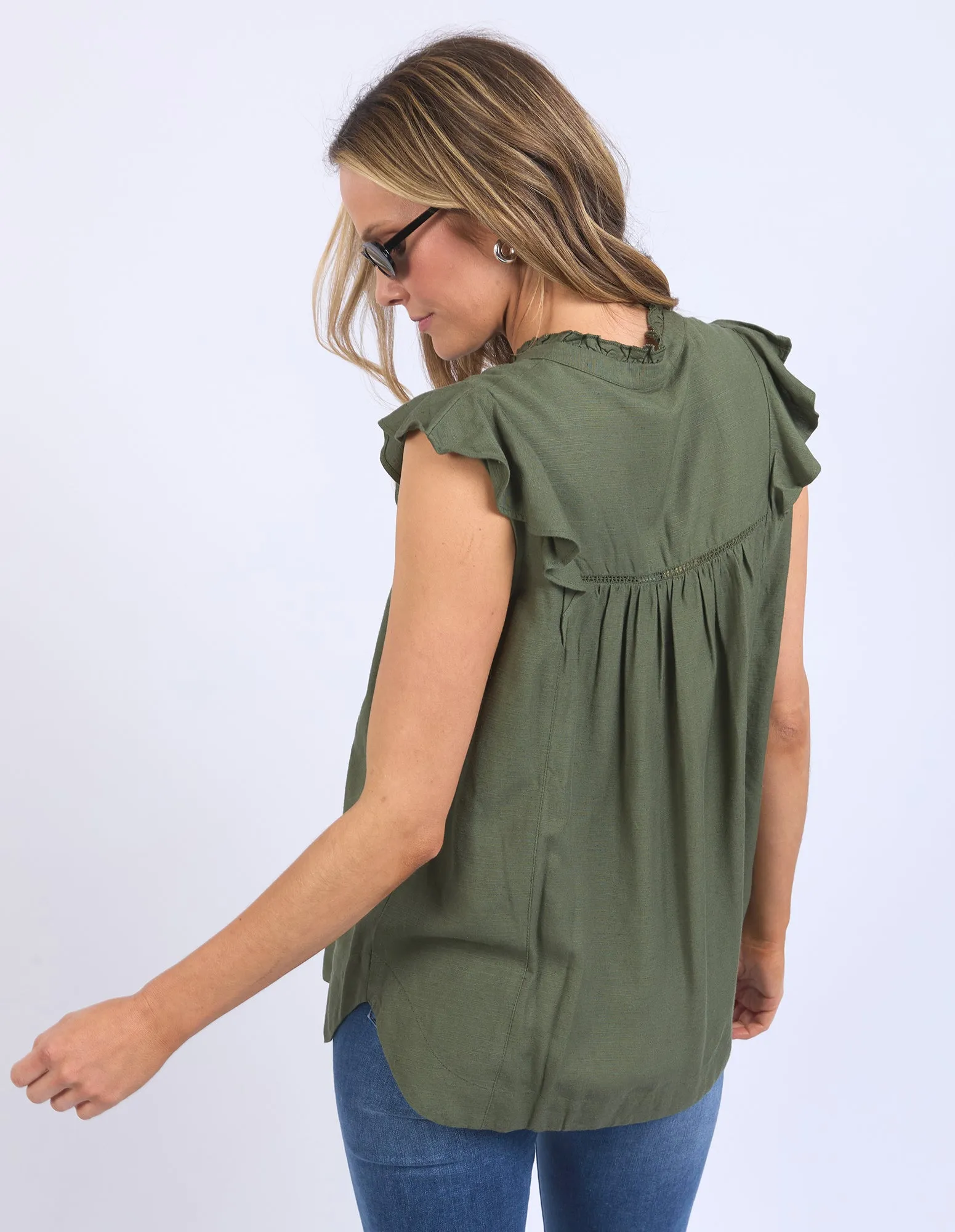 Market Lace Trim Blouse - Clover