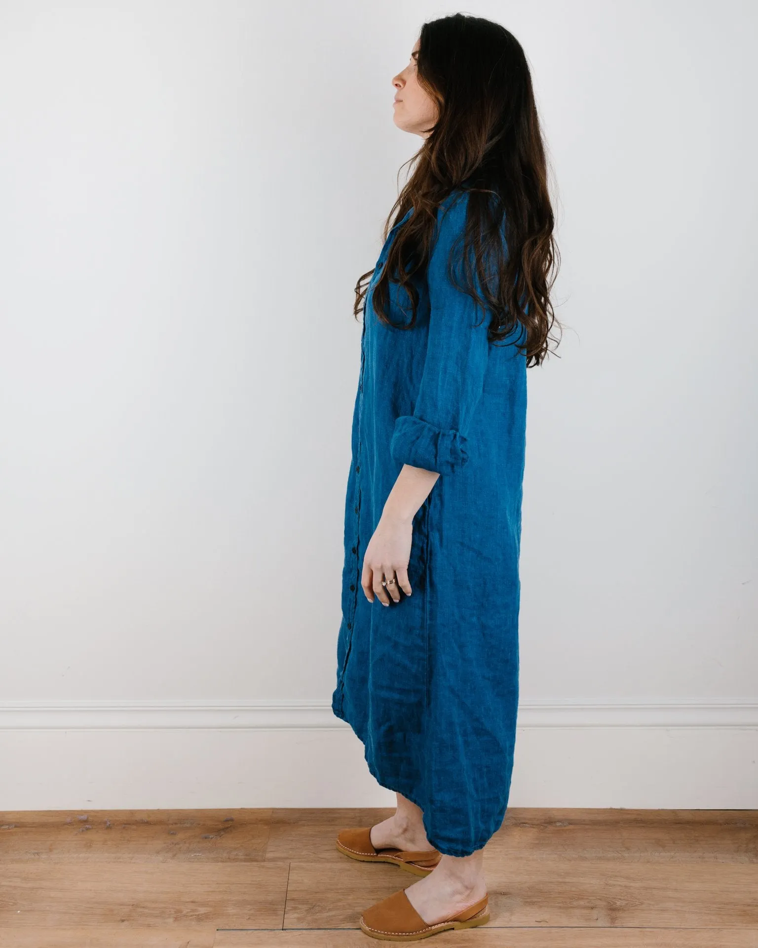 Maxi Shirtdress in Bleach Indigo HW Linen Twill
