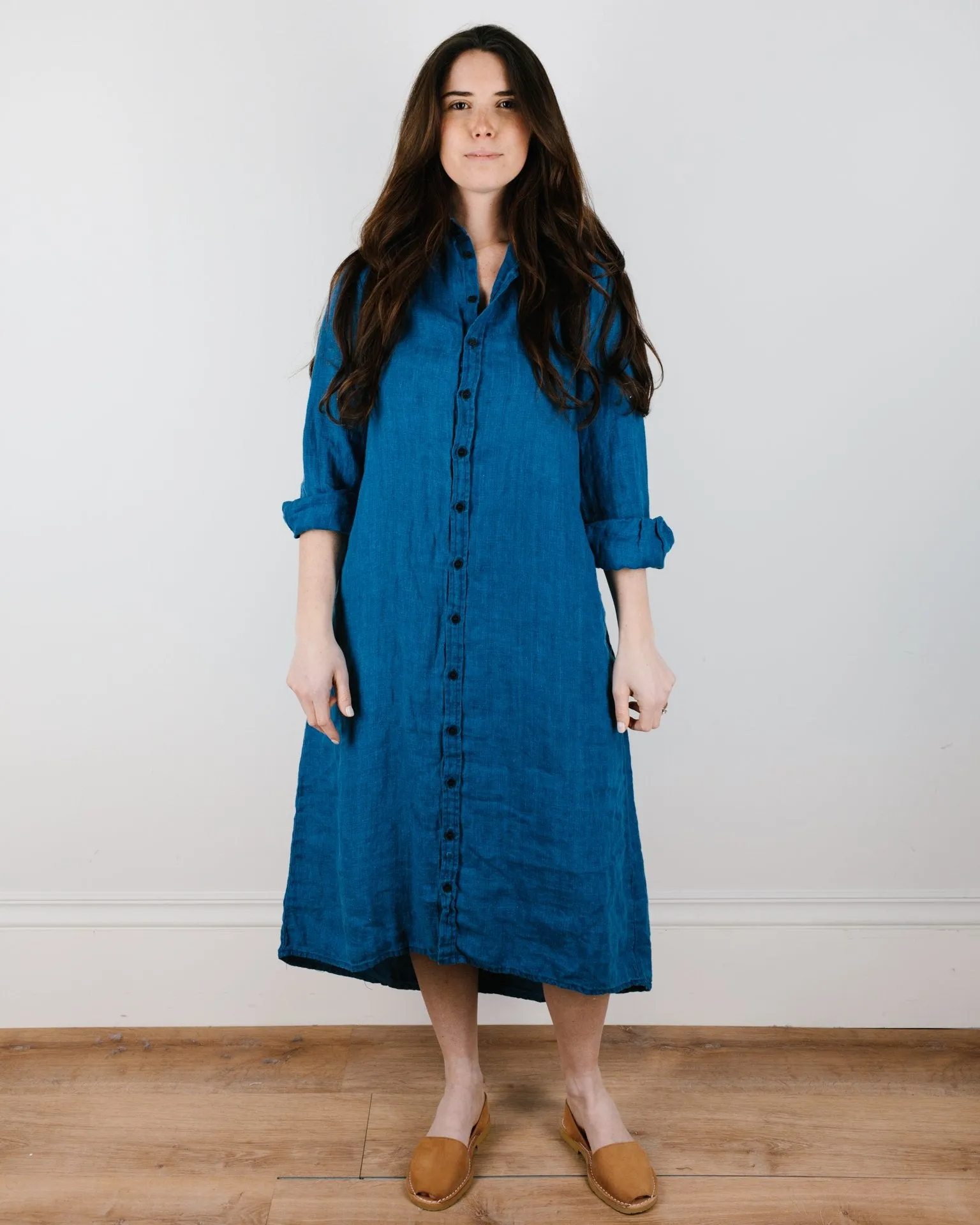 Maxi Shirtdress in Bleach Indigo HW Linen Twill