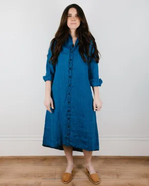 Maxi Shirtdress in Bleach Indigo HW Linen Twill