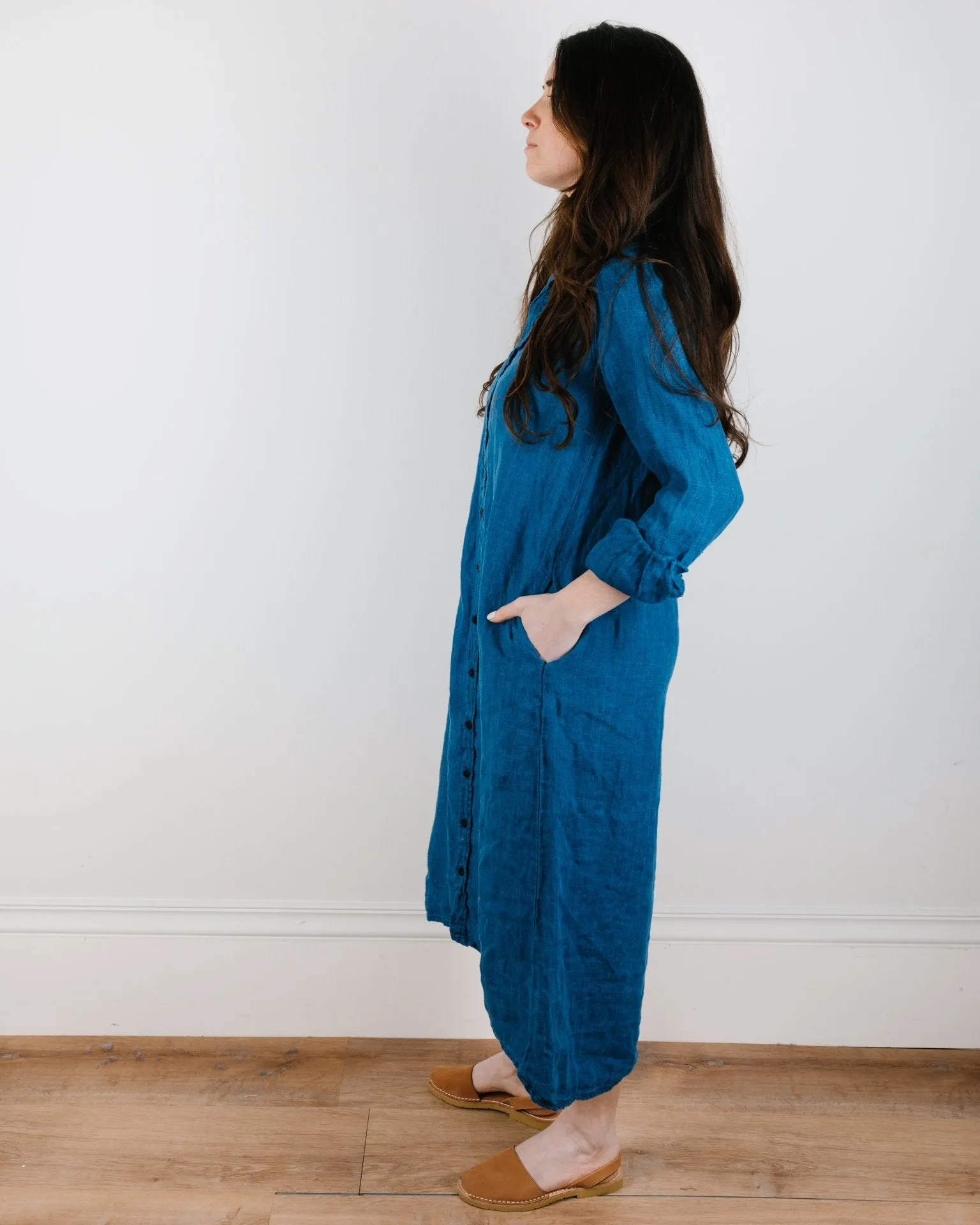 Maxi Shirtdress in Bleach Indigo HW Linen Twill