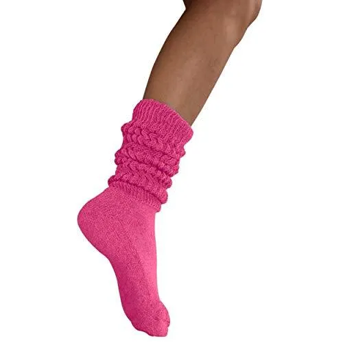 MDR Distirbutors Women's Extra Long & Heavy Slouch Cotton Wear at any Length Socks Made in USA 1 Pair Size 9 to 11