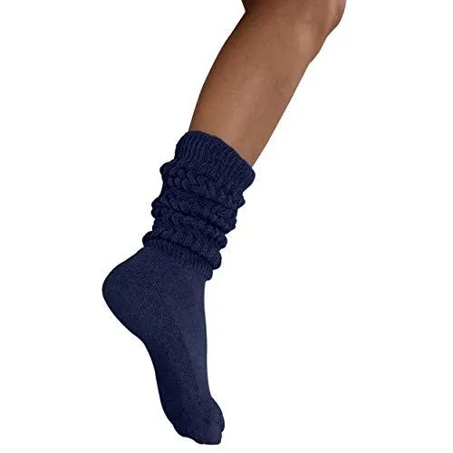 MDR Distirbutors Women's Extra Long & Heavy Slouch Cotton Wear at any Length Socks Made in USA 1 Pair Size 9 to 11