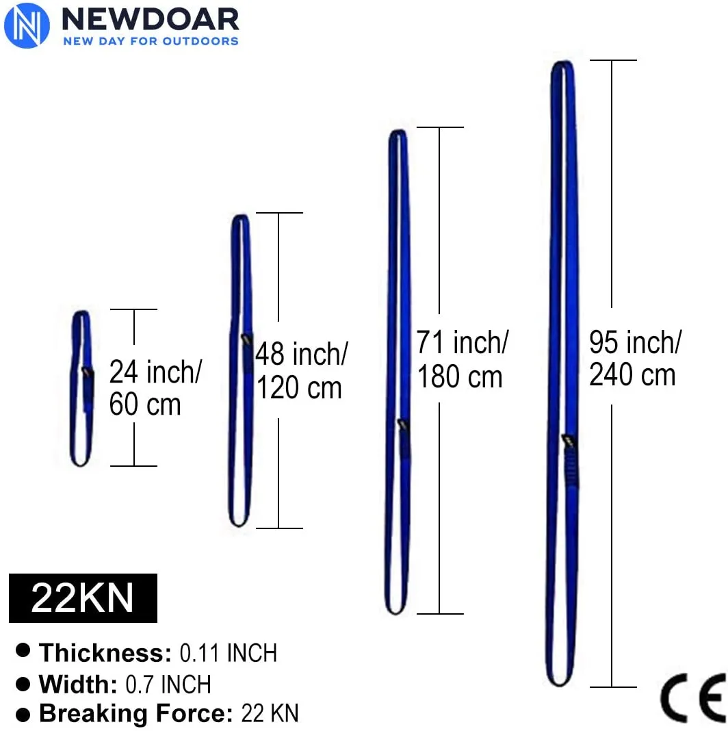 NewDoar Climbing Sling 16mm Nylon Sling Runners 22KN 4840LB Climbing Utility Cord