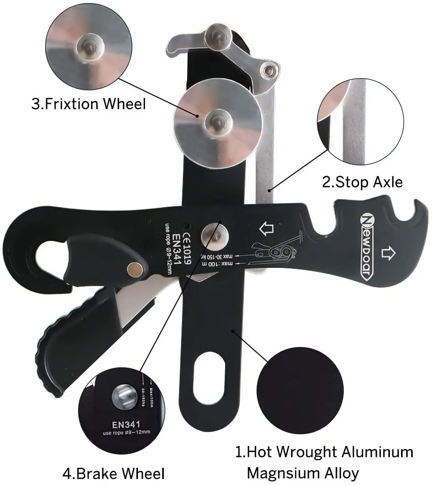 NewDoar Climbing Stop Descender Rappelling Belay for Rope 9-12mm Novices for Rescue
