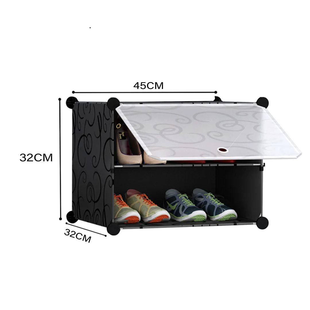 NNEAGS 2 Tier Shoe Rack Organizer Sneaker Footwear Storage Stackable Stand Cabinet Portable Wardrobe with Cover
