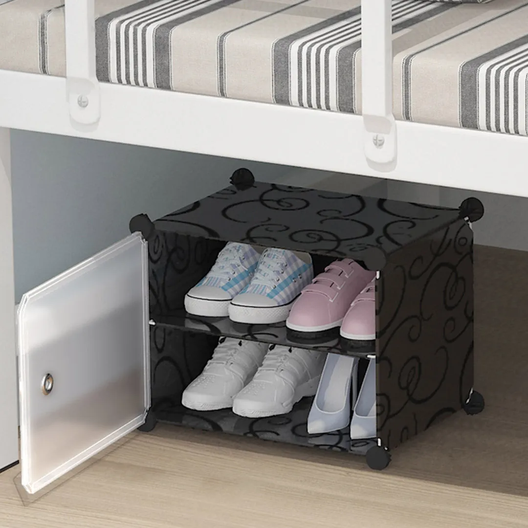 NNEAGS 2 Tier Shoe Rack Organizer Sneaker Footwear Storage Stackable Stand Cabinet Portable Wardrobe with Cover